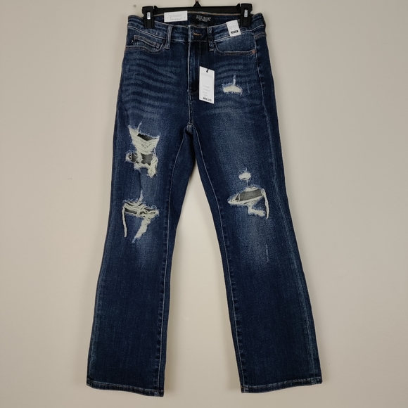 Judy Blue Walnut Creek Mid Rise Distressed Dark Blue Cropped Straight Size 9/29 - Picture 2 of 11